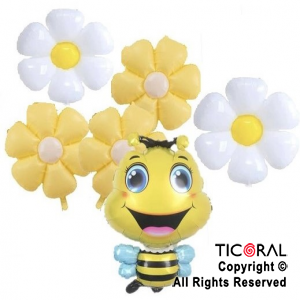 SET DE GLOBOS METALIZADOS ABEJITA Y MARGARITAS 6 UNIDADES X 1